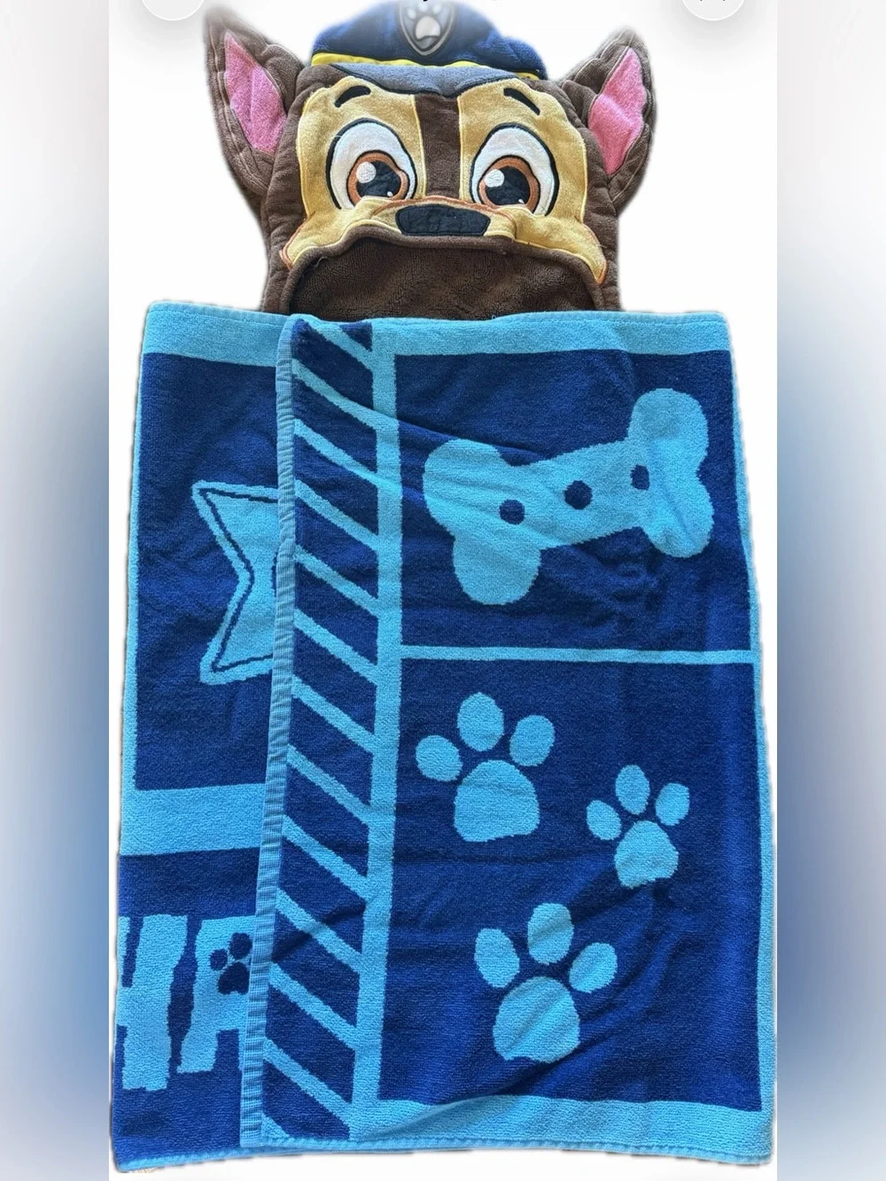 Paw Patrol Chase Hooded Beach/Bath Towel - Blue & Light Blue